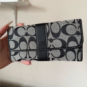 Coach Black and Gray Signature Continental Wallet